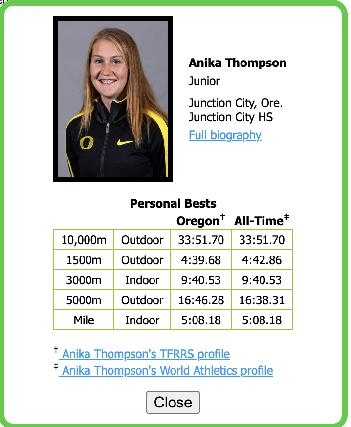 Form Chart Tracker and Oregon Track roster app links TrackDucks